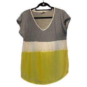 Sachin + Babi Chevron Colorblock Neon Tee, Black White Yellow Cotton Silk, Small